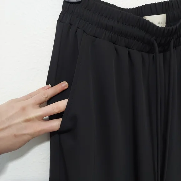 Flowy Black Tie Waist, Wide Leg Dress Pant - Picture 2 of 5